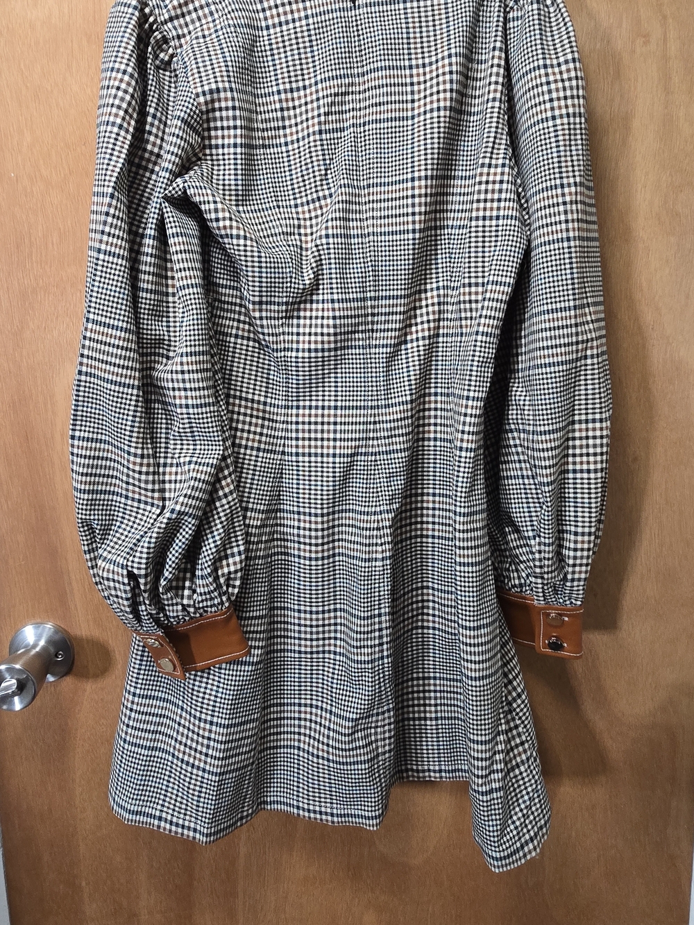 STAUD Plaid Button-Front Dress with Contrast Leather Pockets - Picture 9 of 11